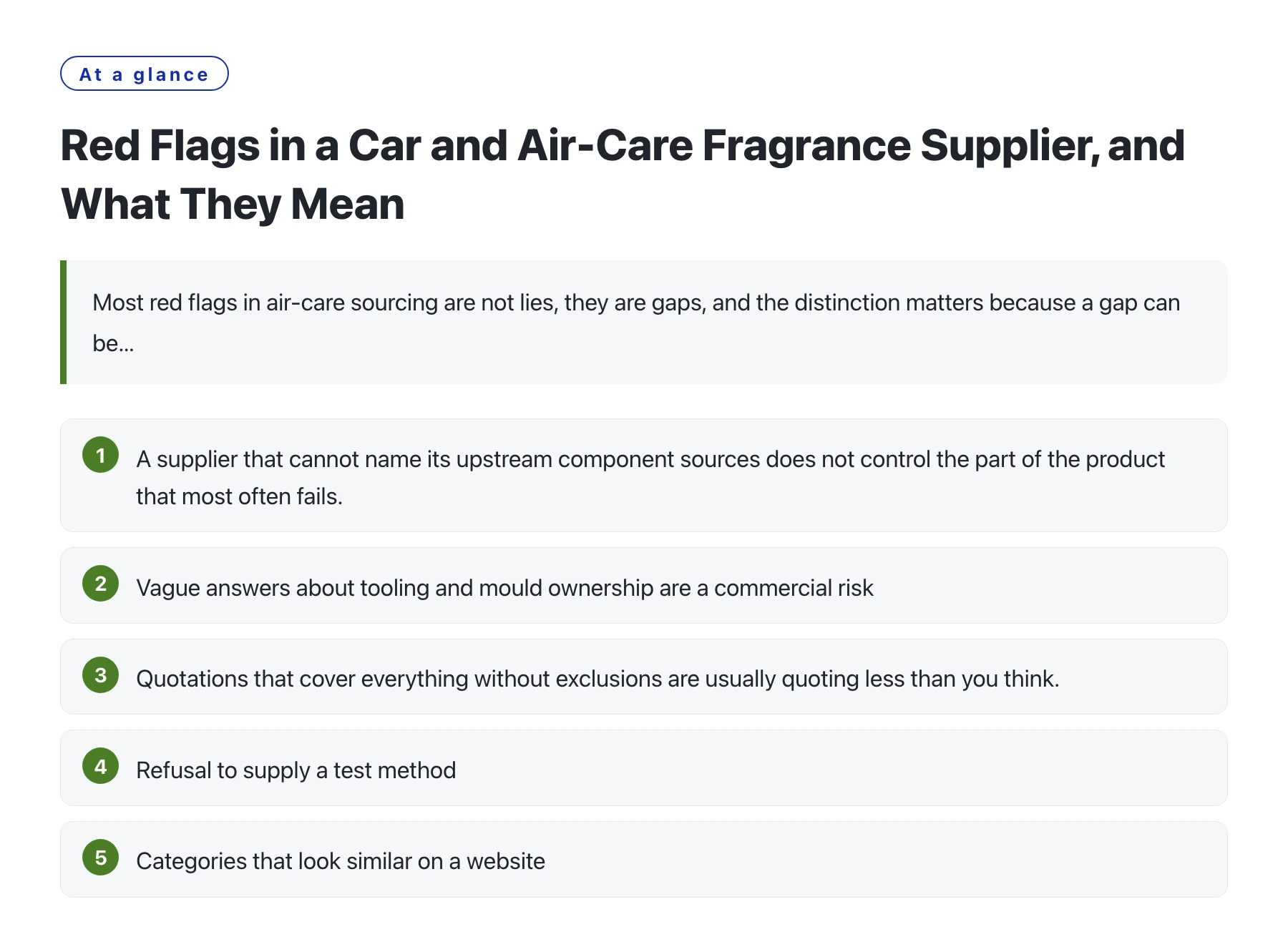 Red Flags in a Car and Air-Care Fragrance Supplier, and What They Mean——全文要点速览